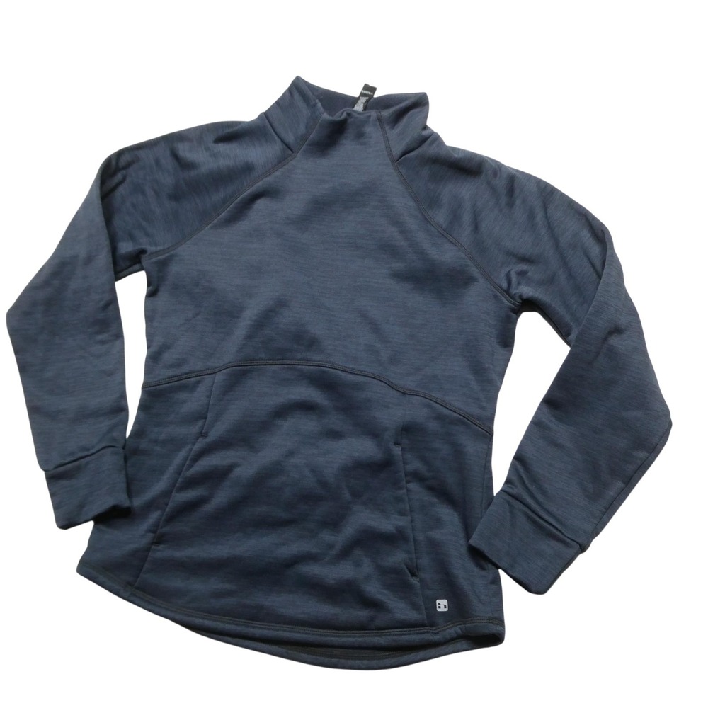 Hind Sweatshirt Womens L Blue Fleece Mock Neck Raglan Running Kangaroo Pockets